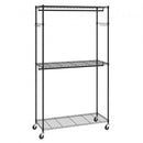 Heavy Duty Clothes Rack, Rolling Clothing Garment Rack with 3 Storage Tiers, 2 Rods and 2 Pairs Side Hooks, Adjustable Height Clothing Rack Closet for Hanging Clothes, 182 kg Load Capacity