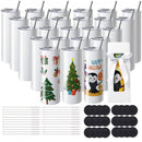24 Pack Straight Sublimation Tumblers, 20 oz Blank Tumbler Bulk, Stainless Steel Double Wall Tumbler Cups with Straw, Lid, Brush, Base, Shrink Wrap, Gift Box, for Heat Press and Heat Transfer