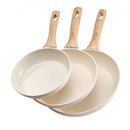3 Pcs Frying Pan Aluminum Skillet Set 200 240 280 mm Handle Seasoned Beige