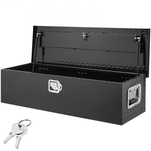 Heavy Duty Aluminum Truck Bed Tool Box, Diamond Plate Tool Box with Side Handle and Lock Keys, Storage Tool Box Chest Box Organizer for Pickup, Truck Bed, RV, Trailer, 990 x 330 x 254 mm, Black
