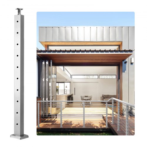 Cable Railing Post Level Deck Stair Post 36 x 0.98 x 1.97" Cable Handrail Post Stainless Steel Wire Drawing Deck Railing Pre-Drilled Pickets with Mounting Bracket Stair Railing Kit Silver, 91.4*2.5*5cm