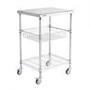 Kitchen Utility Cart, 3 Tiers, Wire Rolling Cart with 213kg Capacity, Steel Service Cart on Wheels, Metal Storage Trolley with 76mm Basket Curved Handle PP Liner 6 Hooks, for Indoor and Outdoor