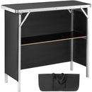 Folding Portable Bar Table, Tradeshow Podium Table for Indoor, Outdoor, Party, Picnic, Exhibition, Includes Carrying Case, Storage Shelf and Black Skirt, 38.39" x 15.16" x 34.25“