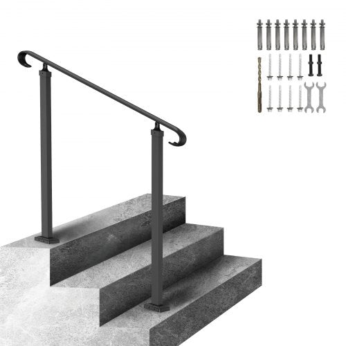Handrails for Outdoor Steps, Fit 1-3 Steps Outdoor Stair Railing, Wrought Iron Handrail, Adjustable Front Porch Hand Rail, Black Transitional Hand railings for Concrete Steps or Wooden Stairs
