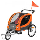 Bike Trailer for Toddlers, Kids, Double Seat, 40 kg Load, 2-In-1 Canopy Carrier Converts to Stroller, Tow Behind Foldable Child Bicycle Trailer with Universal Bicycle Coupler, Orange and Gray