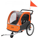 Bike Trailer for Toddlers, Kids, Double Seat, 45 kg Load, 2-In-1 Canopy Carrier Converts to Stroller, Tow Behind Foldable Child Bicycle Trailer with Universal Bicycle Coupler, Orange and Gray