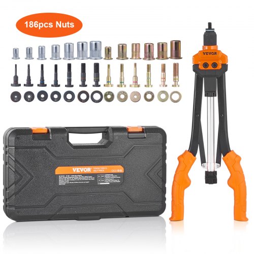 Rivet Nut Tool, 16” Rivnut Tool Kit with 13PCS Metric and SAE Mandrels, 186PCS Rivet Nuts, M3, M4, 10-24, M5, M6, 1/4-20, 8-32, 5/16-18, M8, 3/8-16, M10, M12, 1/2-13, Semi-auto Retraction