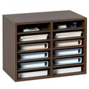 Wood Literature Organizer Adjustable File Sorter 12 Compartments Brown