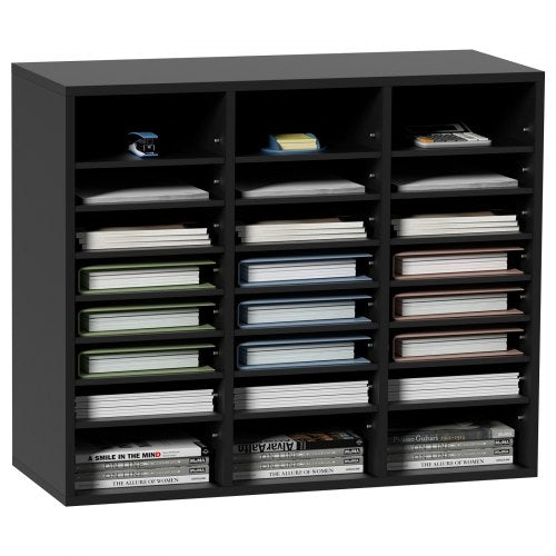 Wood Literature Organizer Adjustable File Sorter 24 Compartments Black