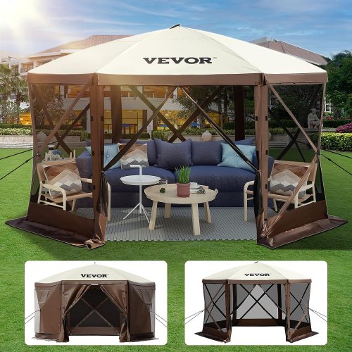 Pop-up Camping Gazebo Camping Canopy Shelter 6 Sided 10' x 10' Sun Shade