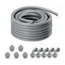 12.7 mm Flexible Electrical Conduit, 30.5 m, PVC Liquid-Tight Conduit Non-Metallic with 5 Straight and 5 90-Degree Conduit Connector Fittings, for Air Conditioning Motor Controller Pump, IP65