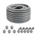 19.1 mm Flexible Electrical Conduit, 30.5 m, PVC Liquid-Tight Conduit Non-Metallic with 5 Straight and 5 90-Degree Conduit Connector Fittings, for Air Conditioning Motor Controller Pump, IP65