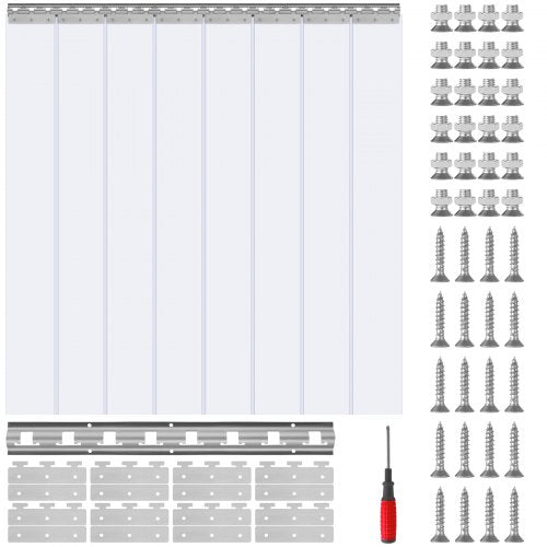 Strip Curtain, 213.4 cm Height x 122 cm Width, 2 mm Thickness, 8PCS Clear PVC Strip Door Curtain, Freezer Curtain, Plastic Door Strips for Walk in Freezers, Cooler, Warehouse, with 50% Overlap