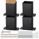 101.6x101.6mm Post Base 4 Pcs, Inner Size 91x91 Post Base Brackets, Heavy Duty Powder-Coated Post Anchor Matte Black Wood Post Brackets for Pavilion Deck Railing Support Deck Base Plate