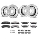 Front and Rear Brake Kit Compatible with 2012-2020 Ford F-150(MPB Only), Drilled and Slotted Brake Rotors Ceramic Brake Pads Replacement, 13.8" Front Rotors 13.7" Rear Rotors
