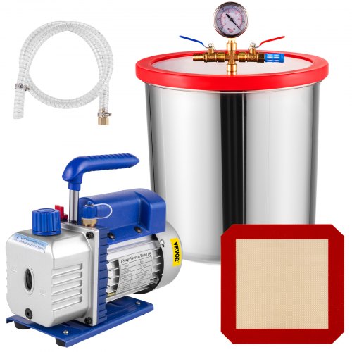 5 Gallon Vacuum Chamber Silicone Expoxy Degassing With 3CFM 1/4HP Vacuum Pump 84 L/Min