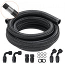 10AN Fuel Line Kit, 3.05 m Fuel Hose Kit, 1.4 cm Nylon Stainless Steel Braided Fuel Line Oil/Gas/Diesel Hose End Fitting Kit, with 7 PCS Swivel Fitting Adapter Kit, Black