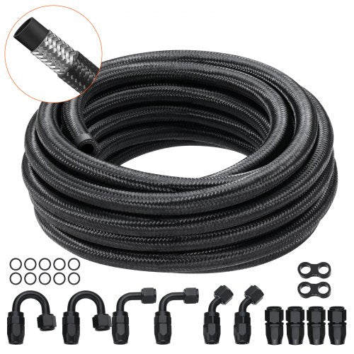 6AN 20 FT Fuel Line Kit Stainless Steel Nylon Braided 12 Hose End Fitting