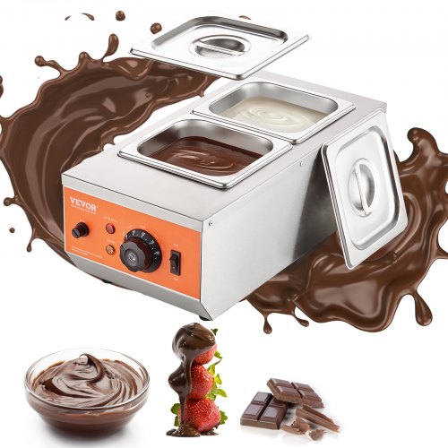Chocolate Tempering Machine, 2 Tanks Chocolate Melting Pot with TEMP Control 30?-85?, 800W Stainless Steel Electric Commercial Food Warmer For Chocolate/Milk/Cream Melting and Heating