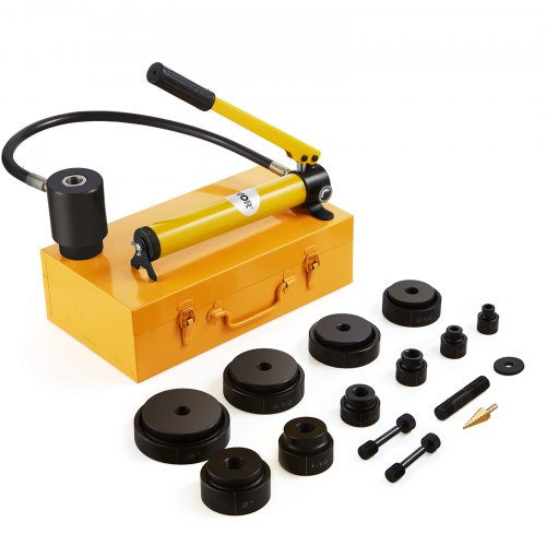15 Ton Hydraulic Knockout Punch Kit, 1/2" to 4" Conduit Hole Cutter Set, KO Tool Kits with Puncher 10 Piece, Metal Sheet Driver Tools, For Aluminum, Brass, Stainless Steel, Fiberglass and Plasti