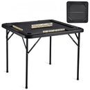 Mahjong Table, Square 4 Player Folding Card Table with 4 Cup Holders & 4 Chip Trays, Portable Domino Game Table with 1 Set of Dominoes for Mahjong Poke Puzzles, 90 x 90-inch, Black