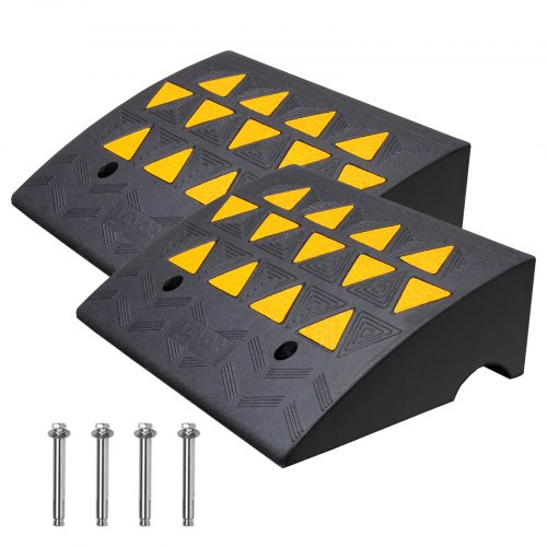 Rubber Curb Ramp 2 Pack, 15.2 cm Rise Height Heavy-Duty 15 tons Load Capacity Threshold Ramps, Driveway Ramps with Stable Grid Structure for Cars, Wheelchairs, Bikes, Motorcycles
