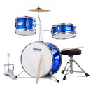 Kids Drum Set, 3-Piece, 355.6 mm Beginner Drum Set with Adjustable Throne Cymbal Pedal Two Pairs of Drumsticks, Tom Drum Snare Drum Bass Drum, Starter Drum Kit for Child Kids, Blue
