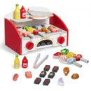 26 PCS Kids BBQ Grill Playset Wooden Cooking Grill Toy Set Pretend Sound
