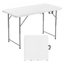 Folding Table, 4 Ft Heavy Duty Portable Fold-in-Half Utility Table, Indoor Outdoor Plastic Rectangle Table with Adjustable Height and Built in Handle, for Party, Dining, Picnic, Camping, White