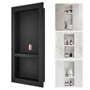 Shower Niche Ready for Tile 40.64 x 81.28 cm, 16 x 32 inch Double Shelf Organizer, Square Corners Wall-inserted Niche Recessed, Sealed Protection Modern Soap Storage Niche for Shower Bathroom, Black