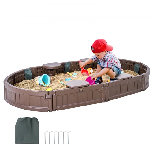 Sandbox with Cover, 72 x 41.5 x 9.1 in Oval Sand Box, HDPE Sand Pit wi ...