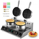 Commercial Waffle Maker Dual-Head Round Waffle Iron 2460W Non-Stick