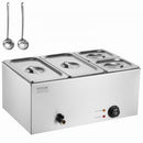 4-Pan Commercial Food Warmer, 15.5L Electric Steam Table, 1200W Professional Countertop Stainless Steel Buffet Bain Marie with 30 - 85℃ Temp Control for Catering and Restaurants, Silver
