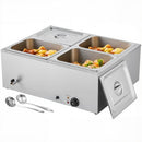 Commercial Food Warmer, 1500W Electric Stainless Steel Steam Food Warmer with Lid, 4-Pan Fast Heating Countertop Buffet Bain Marie with Soup & Perforated Ladles, for Catering, Restaurant, Party