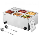 Commercial Food Warmer, 6-Pan Electric Steam Table, 1200W Professional Countertop Stainless Steel Buffet Bain Marie with 30-85°C Temp Control for Catering, Buffet, Parties, Restaurants