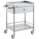 Medical Cart, 2 Layers Stainless Steel Cart 100 kg Weight Capacity, Lab Utility Cart with 360° Silent Wheels and a Drawer for Lab, Clinic, Kitchen, Salon