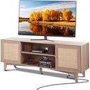 Rattan TV Stand for 75" TV Boho TV Stand with Build-in Socket Oak