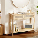 Rattan Console Table with 2 Storage Drawers Rattan Sliding Door Natural