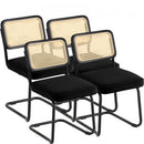 Rattan Chairs, Set of 4, Mid Century Modern Dining Chair, Upholstered Velvet Accent Chair with Rattan Back, Retro Dining Room Kitchen Chair for Living Room, Bedroom, Reading Room, Office, Black