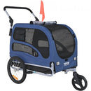 Dog Bike Trailer, Supports up to 45 kg, 2-in-1 Pet Stroller Cart Bicycle Carrier, Easy Folding Cart Frame with Quick Release Wheels, Universal Bicycle Coupler, Reflectors, Flag, Blue/Black