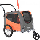 Dog Bike Trailer, Supports up to 30 kg, 2-in-1 Pet Stroller Cart Bicycle Carrier, Easy Folding Cart Frame with Quick Release Wheels, Universal Bicycle Coupler, Reflectors, Flag, Orange/Gray