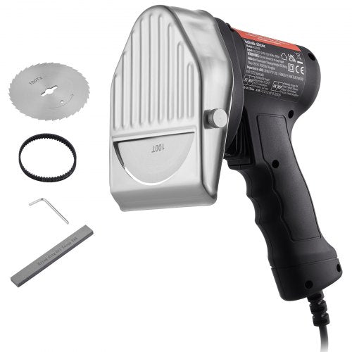 Electric Shawarma Knife, 80W Professional Turkish Kebab Knife, Commercial Stainless Steel Gyro Cutter, Doner Kebab Meat Slicer with 2 Blades, ?4"/100mm Blade Diameter, 0-8mm Adjustable Thickness