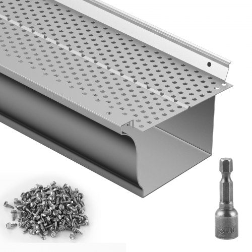 Gutter Guard, 127mm Width, Aluminum Leaf Filter DIY Gutter Cover, 13 PCS 132cm Total Length, 4mm Hole Diameter & 0.5mm Thick Raptor Gutter Guards Fits Any Roof or Gutter Type