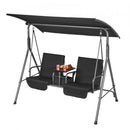 2-Seat Patio Swing Chair, Outdoor Patio Swing with Adjustable Canopy, Porch Swing with Storage Bag and Rotating Tray, Oxford Fabric and Alloy Steel Frame, for Balcony, Backyard, Poolside, Black