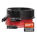 30FT Solar Panel Extension Cable, 10AWG Solar Extension Cable Wire with Female & Male Waterproof Connectors, 6mm² PV Cable for Home, Ship and RV Solar Panels, 30FT Black + 30FT Red (Set of 2)