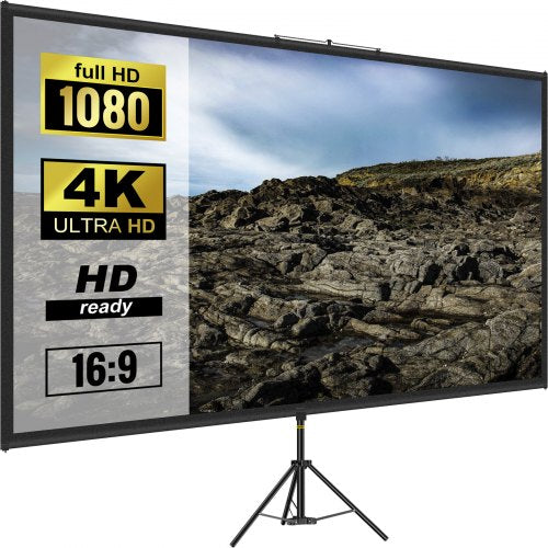 90" Tripod Projector Screen with Stand 4K HD 16:9 Home Cinema Portable