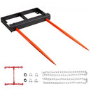 49" Hay Spear, Bale Spears 1360kg Loading Capacity, Skid Steer Loader Tractor Bucket Attachment with 2pcs 17.5" Stabilizer Spears and 60" Chain, Quick Attach Spike Forks
