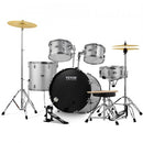 Adult Drum Set, 5-Piece, 558.8 mm Complete Full Size Drum Kit with Bass Toms Snare Floor Drum Adjustable Throne Stands Cymbal Hi-Hat Pedal and Drumsticks, Beginner Drum Kit for Adults, Silver