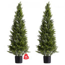 Artificial Topiary Cedar Trees, 2 Set 1219mm Faux Pine Shrubs Plants, Fake Silk Tree Look Real, Easy Assembly for Decor Front Porch Outdoor Patio Garden Balcony Backyard Indoor Office