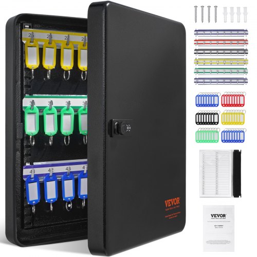 48-Key Cabinet, Key Safe with Combination & Key Lock, Digital Security Storage Box Steel Key Organizer with Adjustable Racks, 48 pcs Colorful Key Tags and A Record Card for School, Office, Hotel